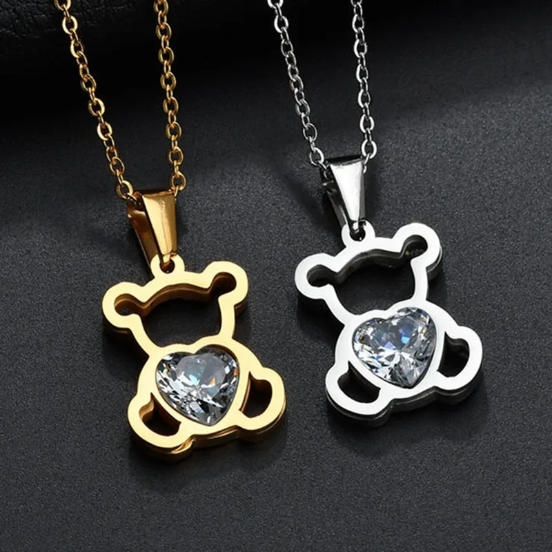 

Charm Hollow Cubic Zircon Bear Chain Necklaces For Women Gold Color Animal Necklace Jewelry Gift