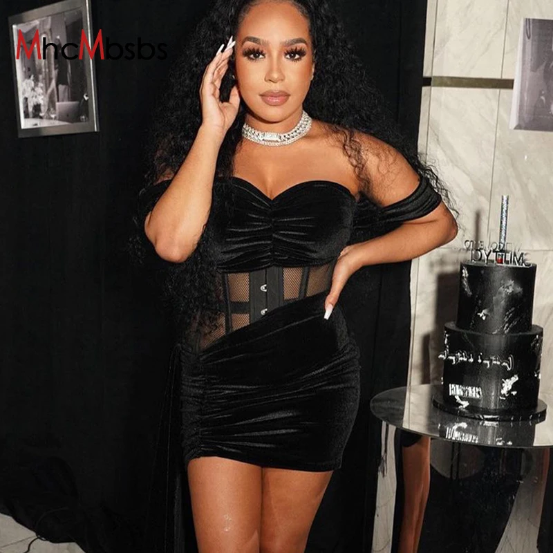 

Women Sexy Slash Neck Hollow Out Mesh Corset Crop Top+Ruched Bandage Mini Skirts Outfits Party Club Prom Night Goth Clothes