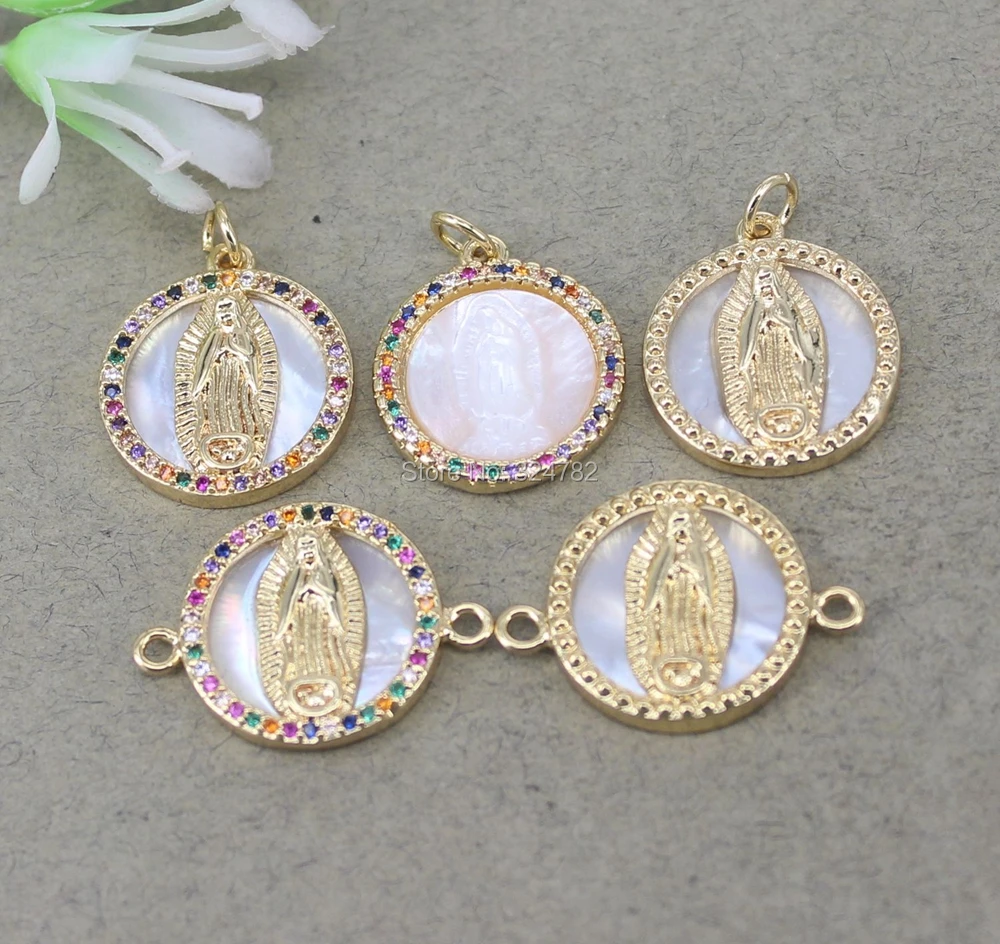 10 шт. модные подвески в виде ракушек Дева Мария с выложенным кубическим цирконием