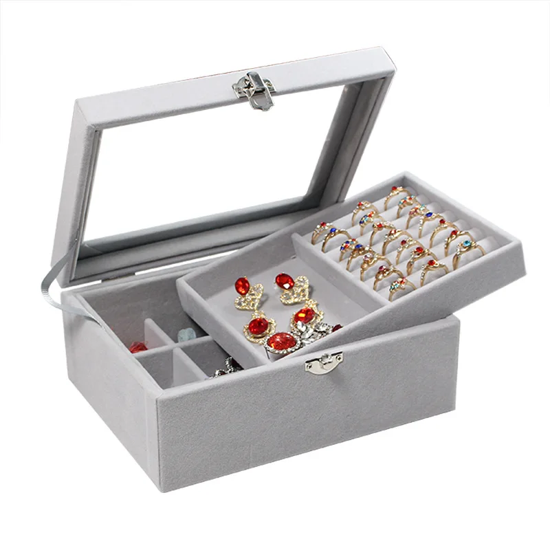

New Velvet Jewelry Box Double-Layer Premium Case Princess Display Holder Women Gift with Lock