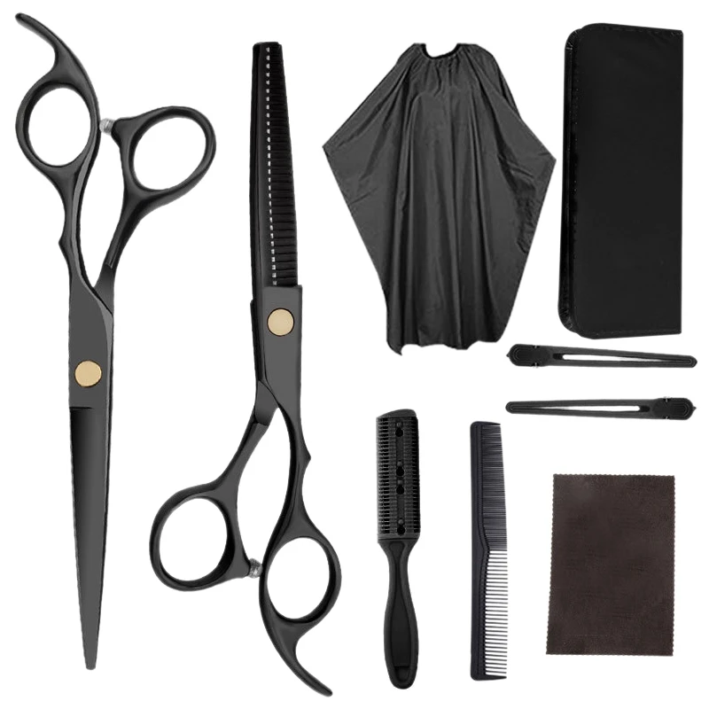 

9 Pieces of Hairdressing Scissors Stainless Steel Thinning Scissors Barber Shop Salon Set (Black)