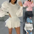 Женская блузка с короткими рукавами, шифоновая блузка с сетчатыми рукавами с высоким, плотно облегающим шею воротником в рубчик рубашка Slim Fit Топы; Пуловеры для маленьких детей Топы Офисные женские туфли одежда для Весна-осень