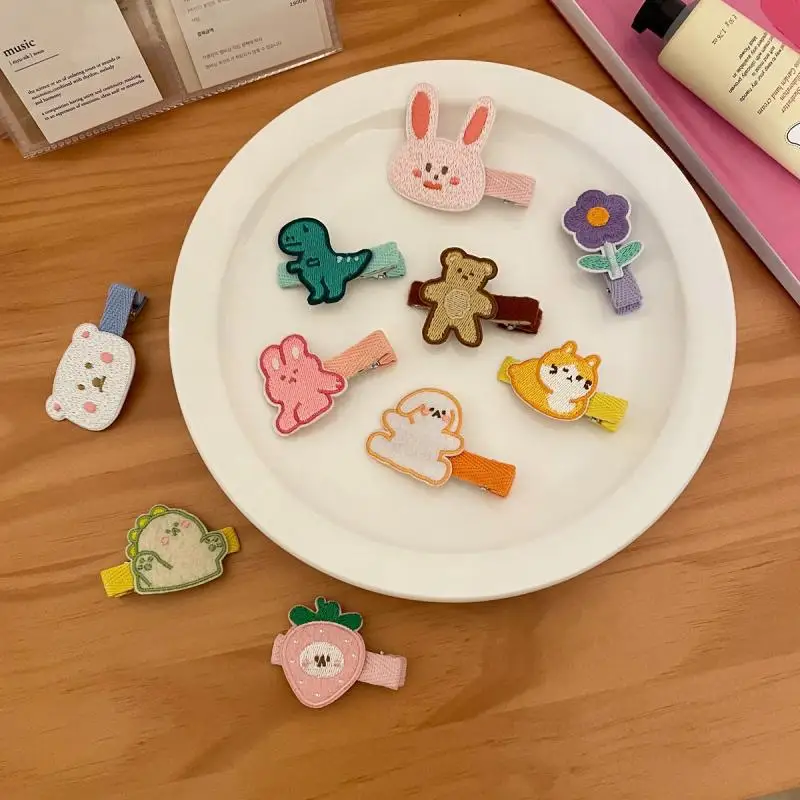 

Lovely Embroidery Bear Rabbit Hairpin Girl Heart Cartoon Bangs Clip Edge Clip Sweet Versatile Hairpin Headwear