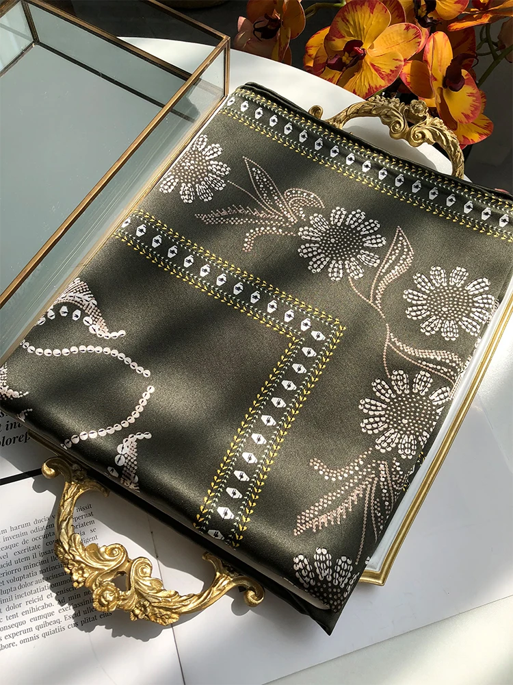 Зеленый тяжелый 100 Шелковый шарф Женский весенне-осенний Универсальный шелк