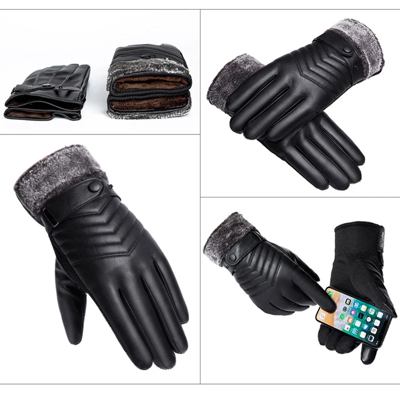 

Men Winter Warm PU Leather Gloves for Riding Cold-Proof Plus Velvet Thick Windproof Touchscreen Motorcycle Glove M2