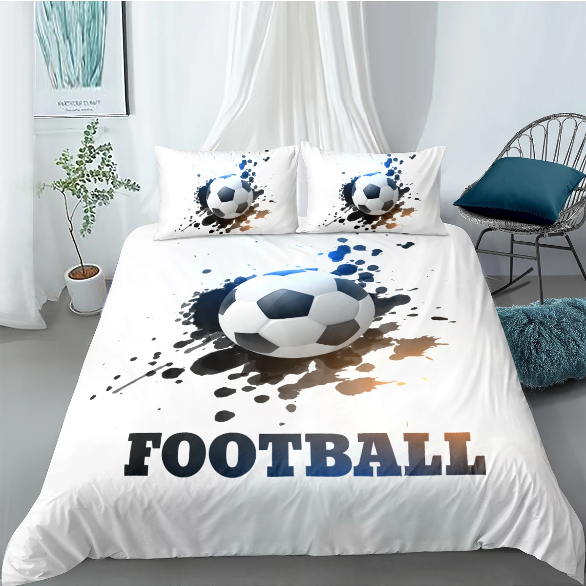 

Football Comforter Cases 3D White Duvet Cover Sets Pillow Slips Full Double Single Twin Queen Size 180*210cm Modern Beddings
