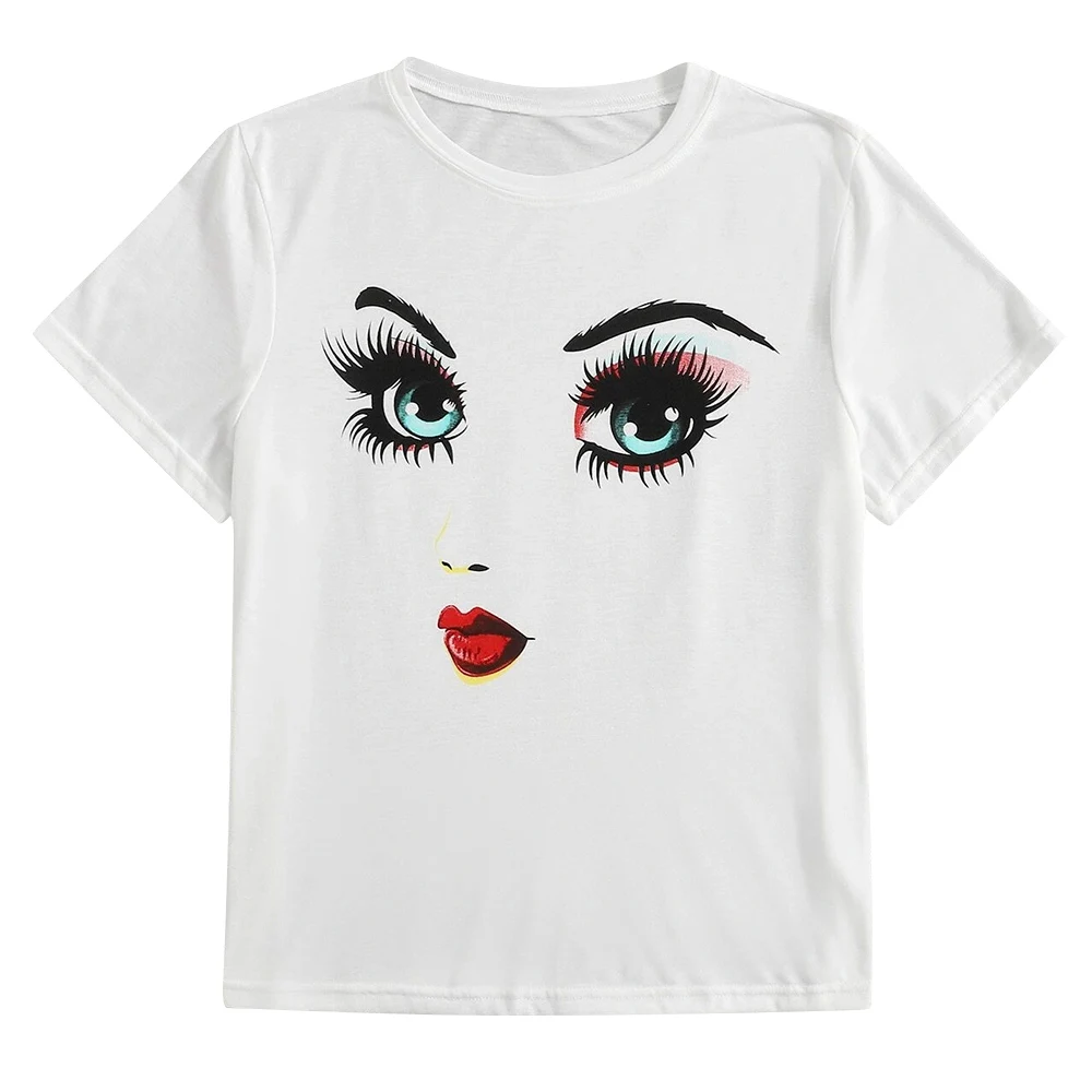 

Plus Size Women's white Tshirt Harajuku Beauty printed T Shirt vogue pretty girl clothing Leisure female Basic T-shirt Tops D30