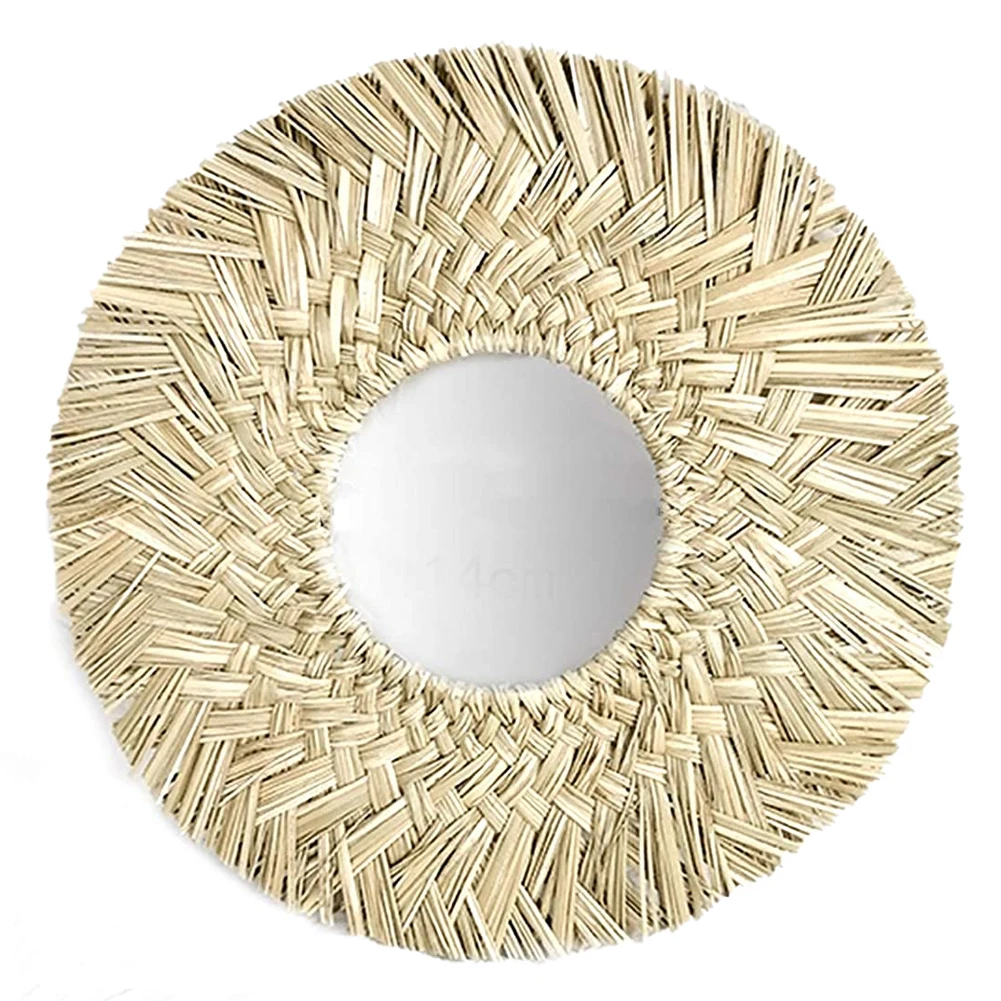 

Mirror Wall Sticker Home Decor Handmade Tapestry Makeup Mirror Grass Wall-Mounted Mirrors Bohemia Decoration Wall Mirror