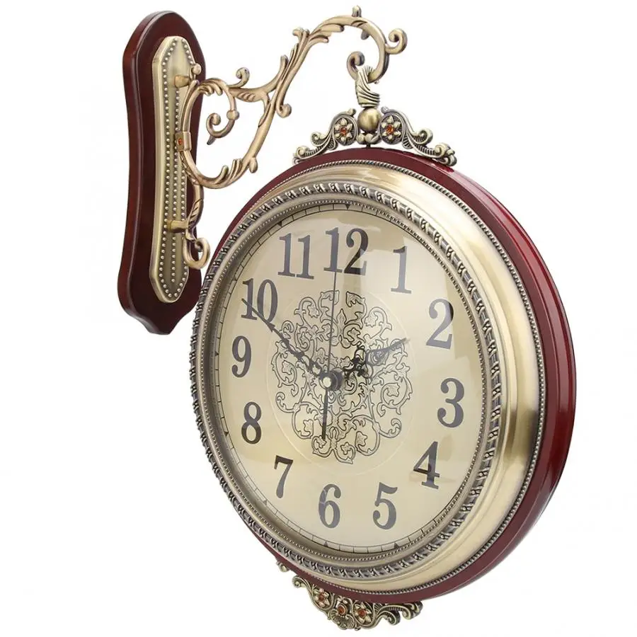 Ретро Двухсторонние настенные часы бесшумные круглые для спальни гостиной