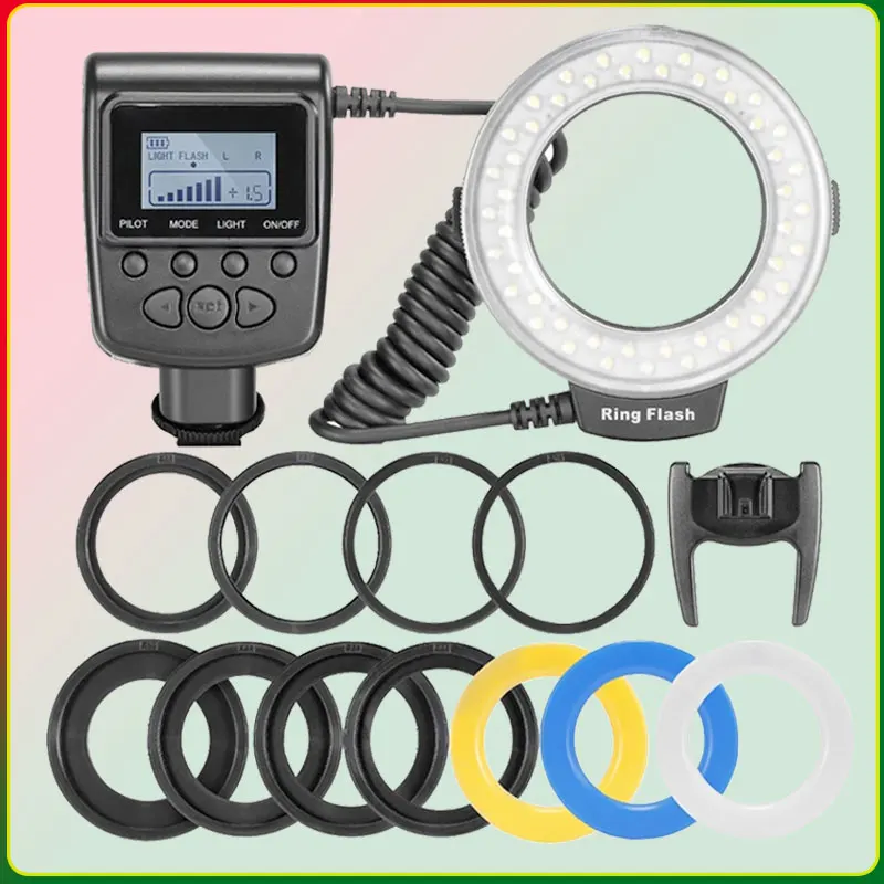 

RF-550D 48 stcke Makro LED Ring-Bundle mit 8 Adapter Ring fr Canon Nikon Pentax Olympus Panasonic DSLR Kamera flash V HD130