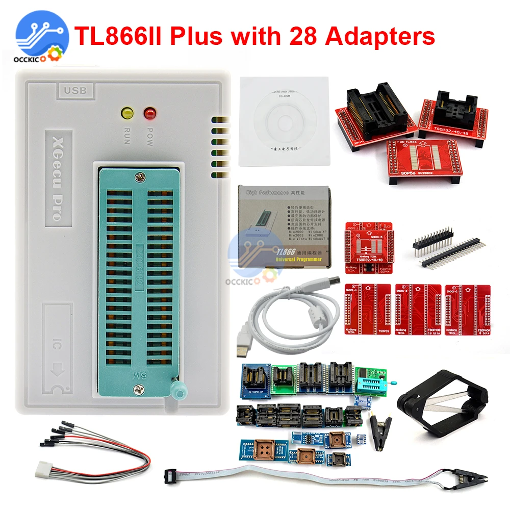 

Newest V11.9 TL866II Plus Universal minipro programmer TL866 nand flash AVR PIC Bios USB Programmer+28 pcs adapters