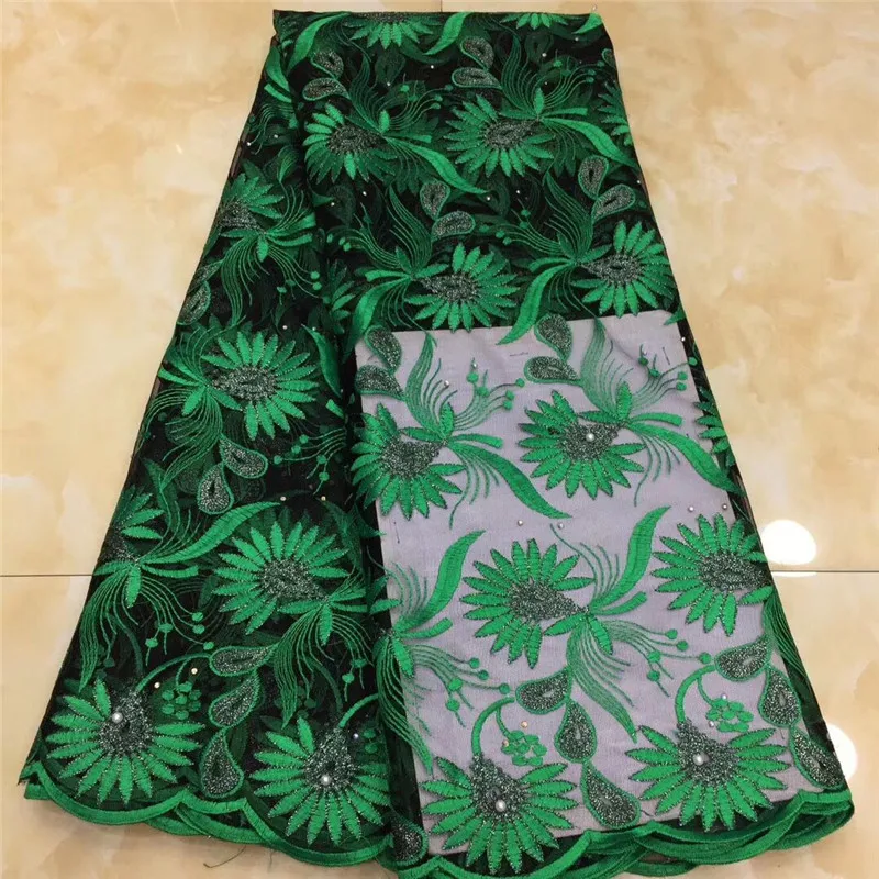 Высокое качество 3d Французский кружевной ткани аппликация камень бусы Белый