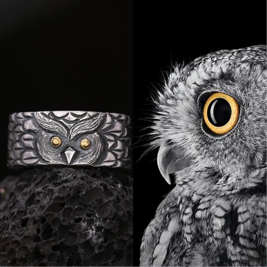 Кольцо мужское регулируемое в стиле ретро с совой | Украшения и аксессуары