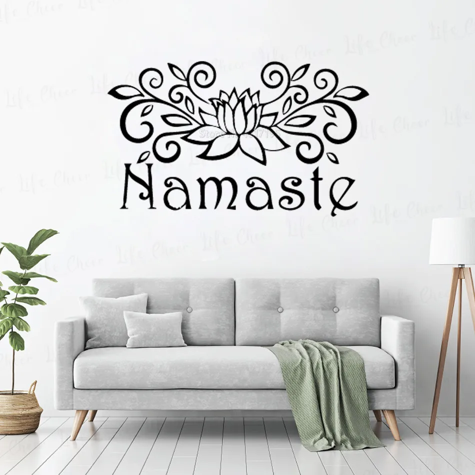 

Йога знак "Намасте" наклейка на стену цветок лотоса Винил стены искусства наклейки украшения дома Йога студии Декор виниловых пластинок фре...