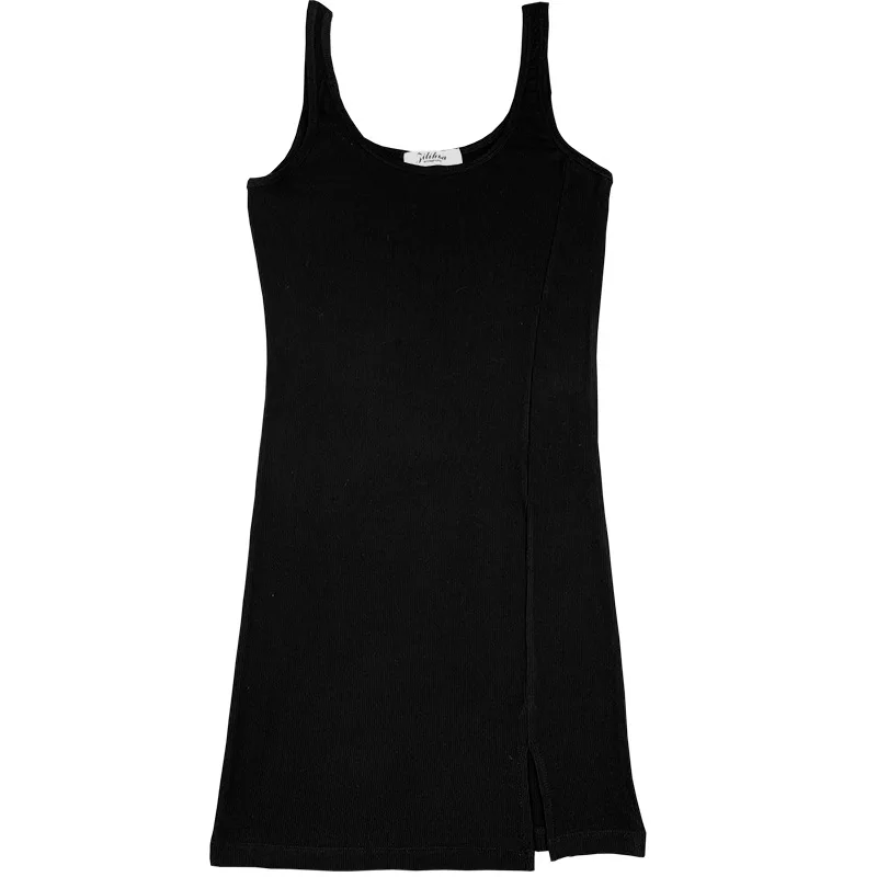 

Black sexy suspenders female summer 2020 new Korean version of irregular split dress Office Lady Sheath