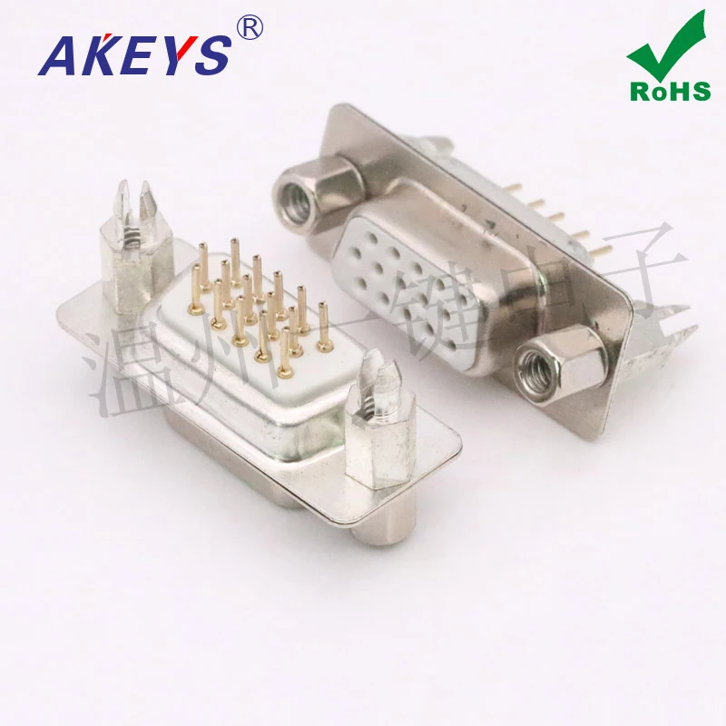 

10pcs DB15P three rows of white plastic core female RS232 serial port connector gold-plated pin-type fishing fork foot 485COM