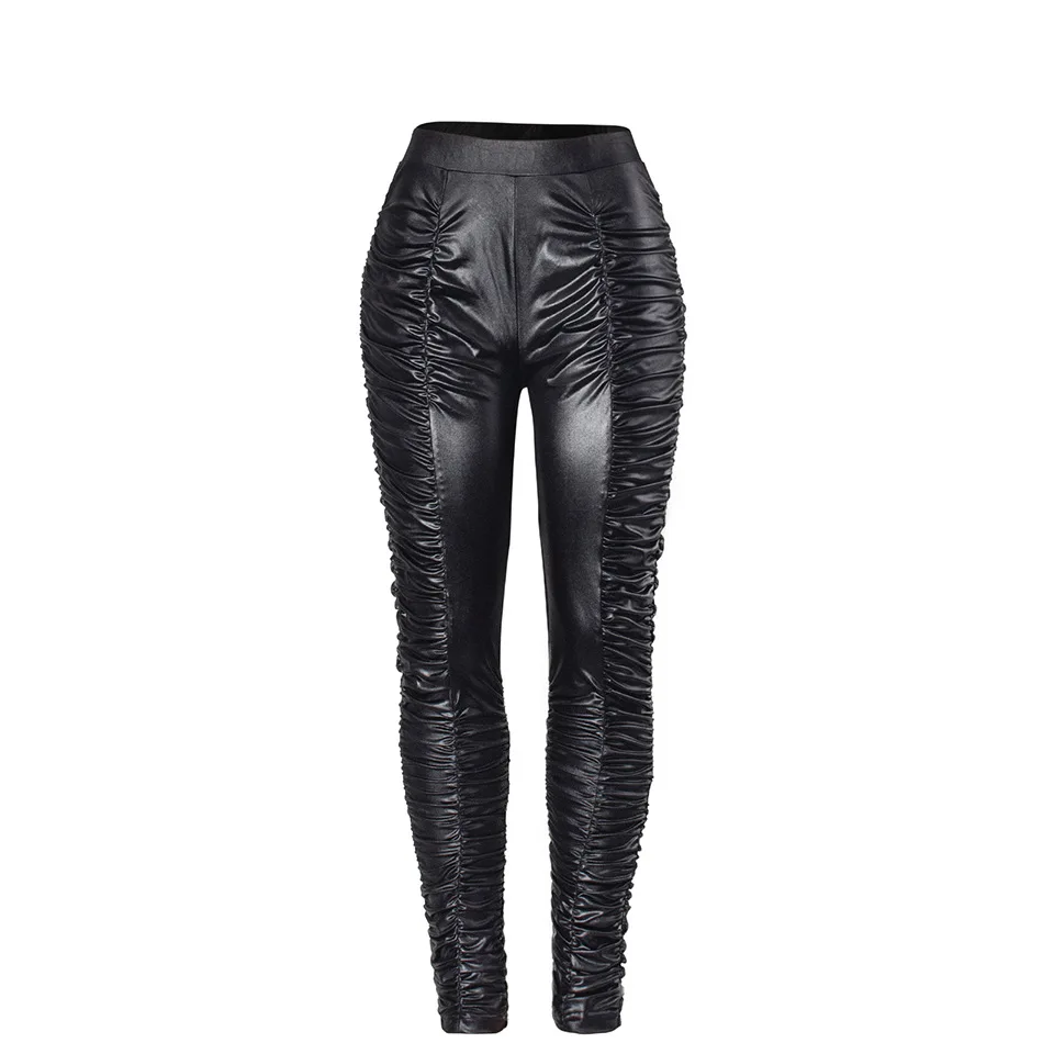 

New Tight Leggings Pleated Pencil Pants Feet Leather Pants Trend Punk PU Pants Streetwear Women Leather Pants