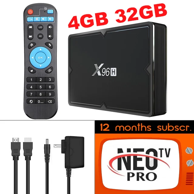4G32G-1 Year NEOTV X96H Android 9,0 Smart tv BOX+ 1 год NEO код IPTV 2,4 и 5,8 ГГц двойной WiFi 6K HD 3D телеприставка медиаплеер M3U IP tv подписка - Цвет: 4G32G-1 Year NEOTV