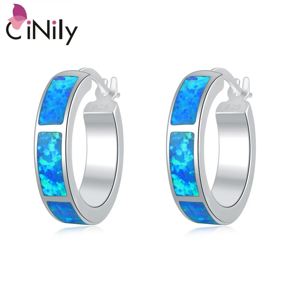 

CiNily Ocean Blue Fire Opal Stone Round Circles Earrings Silver Plated Earring Fashion Chic Summer Jewelry for Women Girls