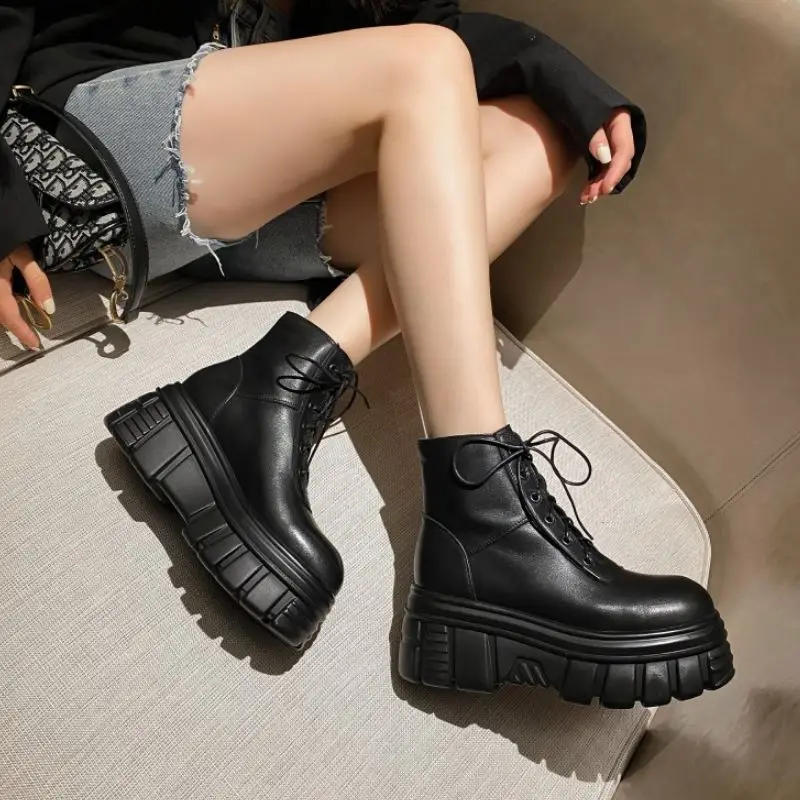 

Zalavor Ankle Boots For Women Real Leather Shoes Thick Bottom Winter Short Boot Fashion Solid Color Female Footwear Size 34-40