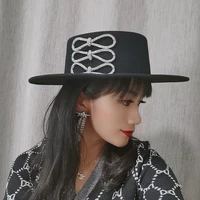 winter female wool flat roofed ceremony hat for women popular logo diamond bow black hat is contracted