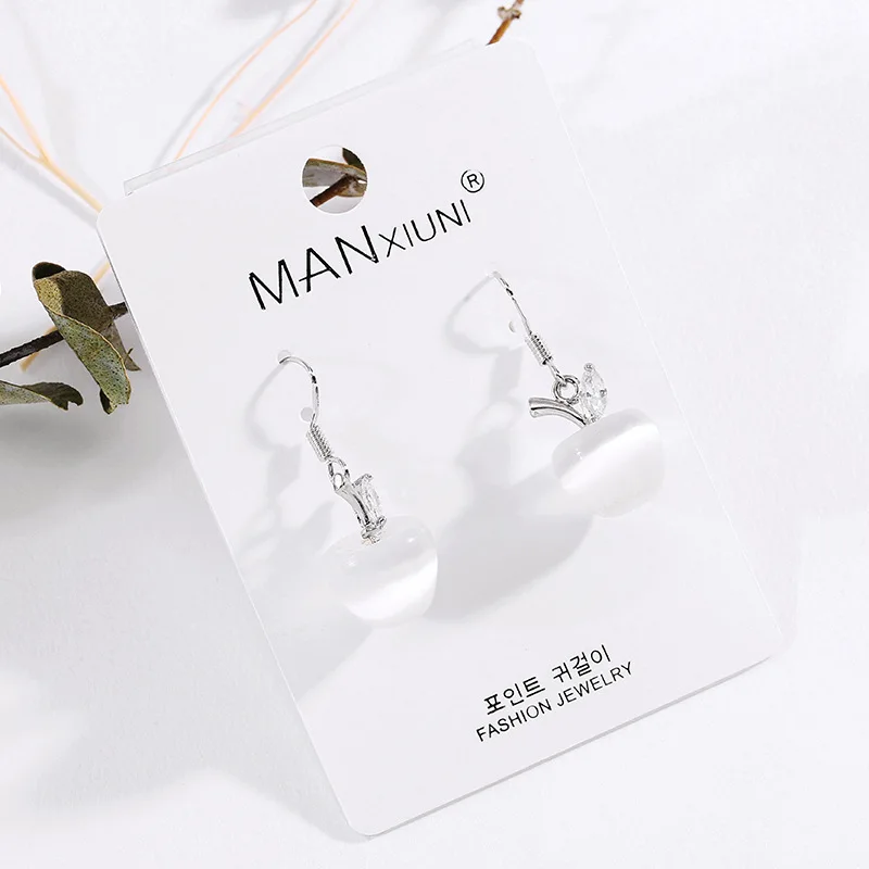 Женские серьги кошачий глаз с яблоком и кристаллами подарочные украшения