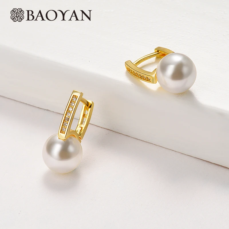 Классические позолоченные серебряные жемчужные геометрические серьги-кольца