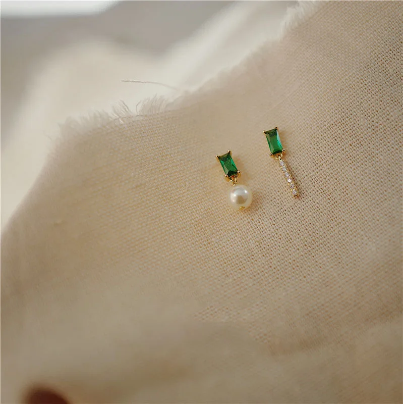 

LOVOACC Japanese Asymmetry Gold Color Clear Square Crystal Pendant Earrings for Women Girls Imitation Pearl Earrings Accessories