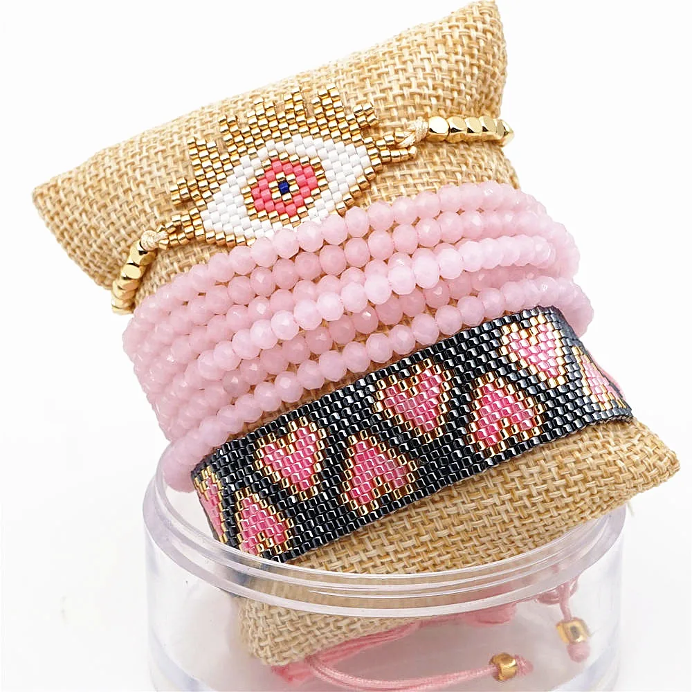 Shinus MIYUKI браслет evil eye розовый браслет с сердцем Miyuki Joyeria летние ювелирные изделия с кисточками Pulseras Mujer Moda Boho ручной работы