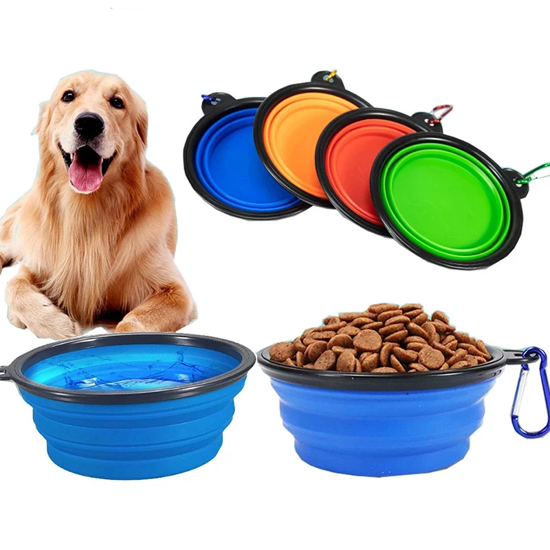 

Foldable Dog Bowl silicone Pet Cat Dog Food Water Feeder Travel Portable Feeding Bowls Puppy Kitten Food Container With Hook