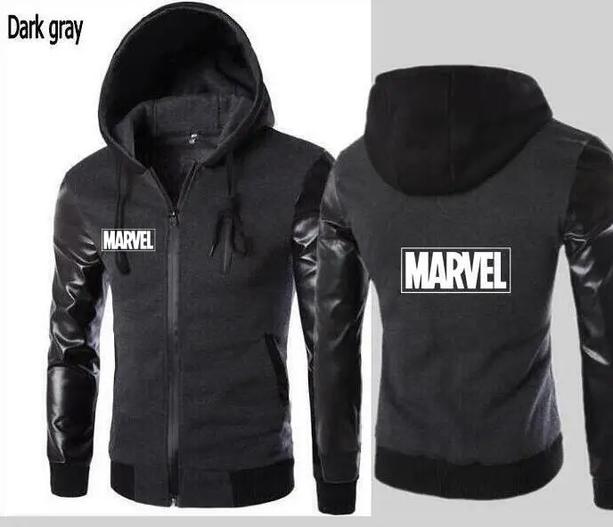 Мужская куртка с капюшоном MARVEL рукавами кожаный дизайн модная мотоциклетная
