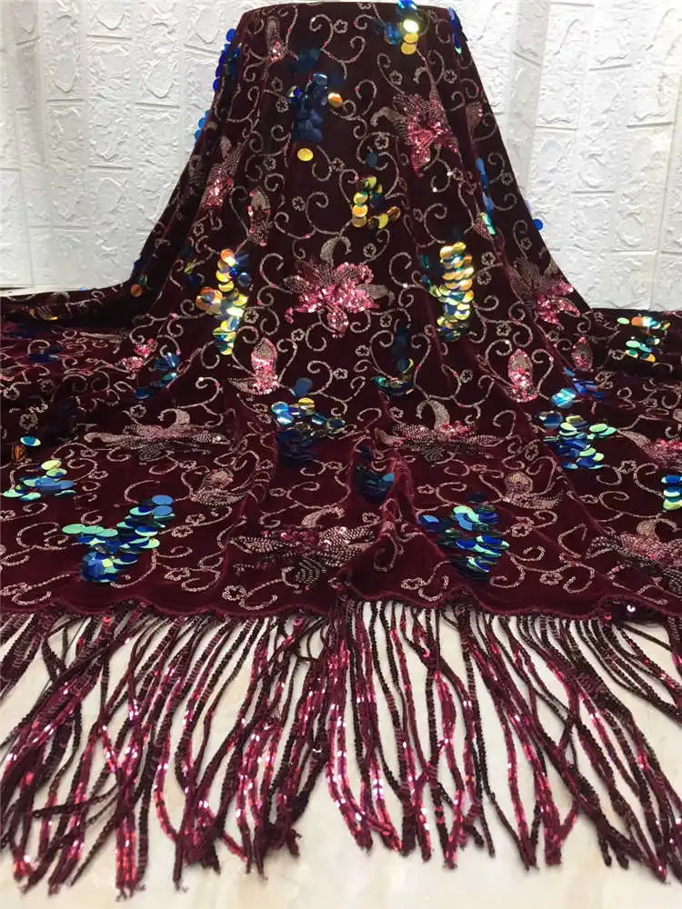 as color Фабрика предлагает самые популярные нигерийские бархатные кружева с блестками вышитые кружевные ткани для зимних вечерних длинных платьев - Цвет: as color