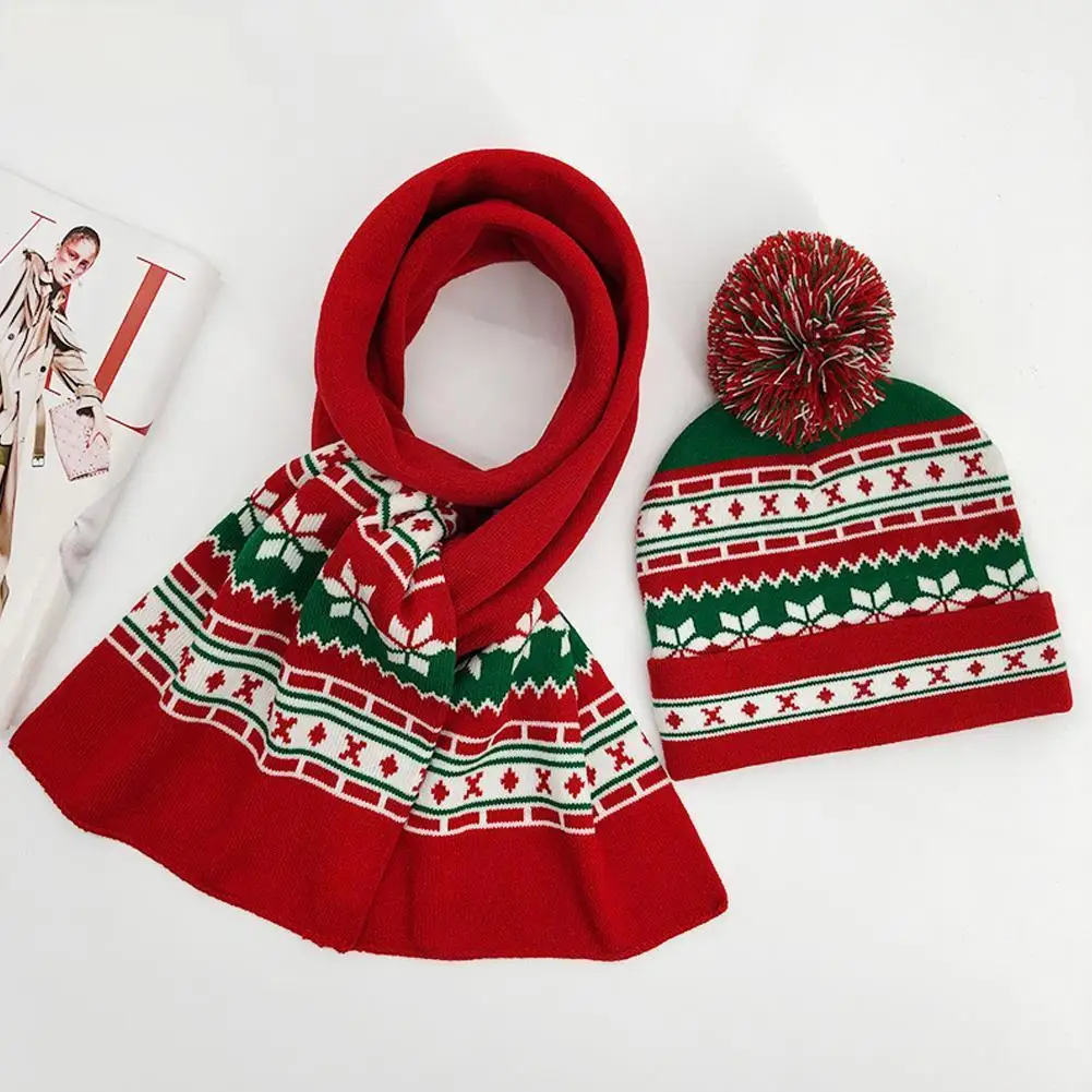 

Рождественская шапка шарф шерстяной шар милый детский Рождественский шарф набор украшений вязаная шапка Санта-Клаус