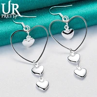 urpretty new 925 sterling silver heart love drop earring for women wedding engagement party jewelry charm gift