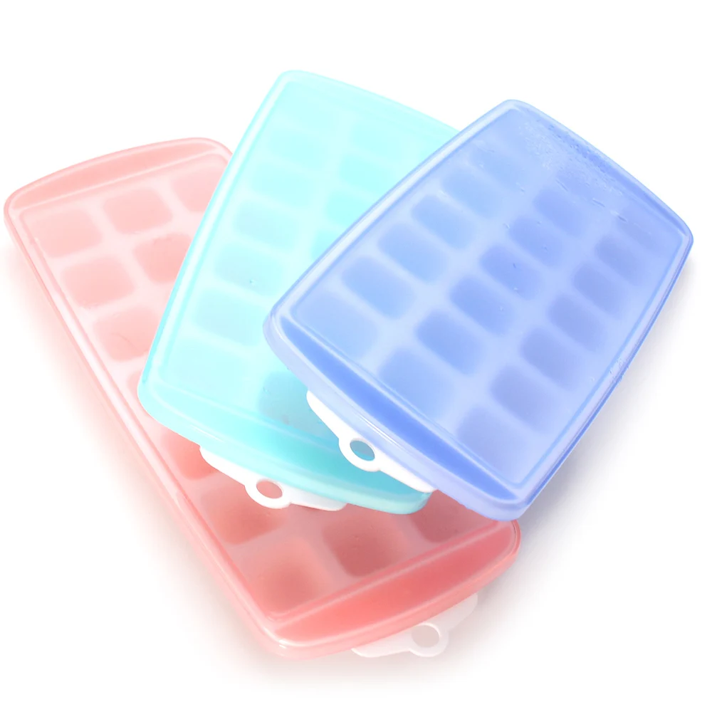 

3-pack Silicone Ice Cube Trays With Spill-Resistant Removable Lid, Easy Release Stackable 21 Cavity DIY Ice Cube Maker