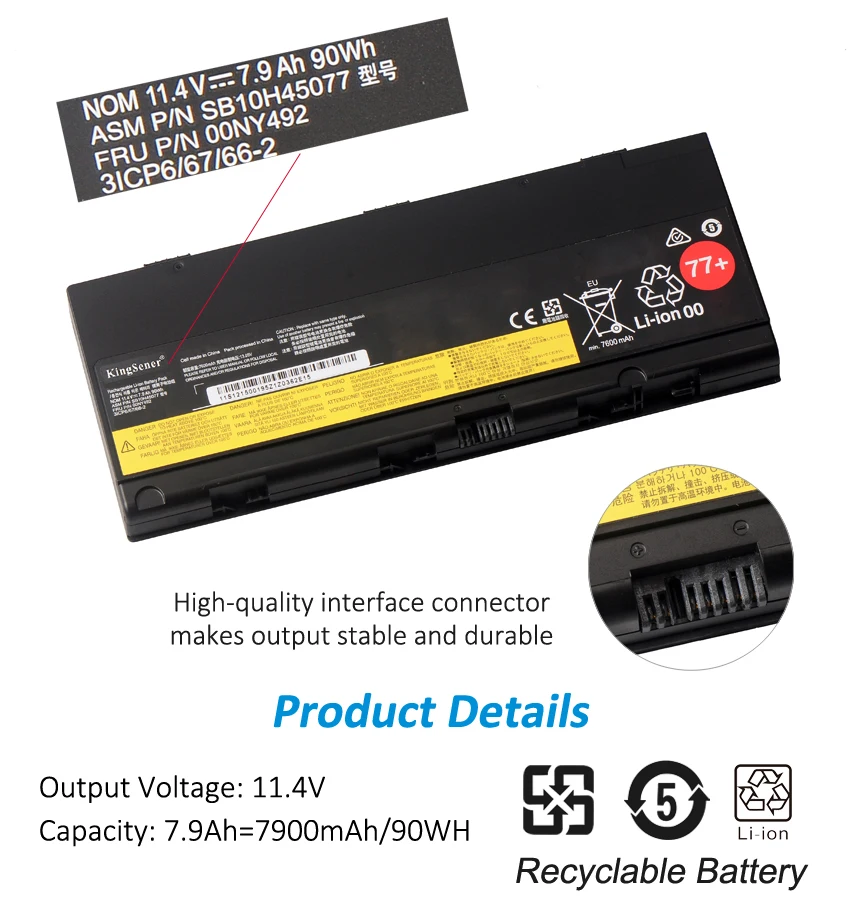 Фото Аккумулятор KingSener для ноутбука LENOVO Thinkpad P50 P51 P52 00NY490 00NY491 00NY492 SB10H45075 SB10H45076 SB10H45077 SB10H45078 №2