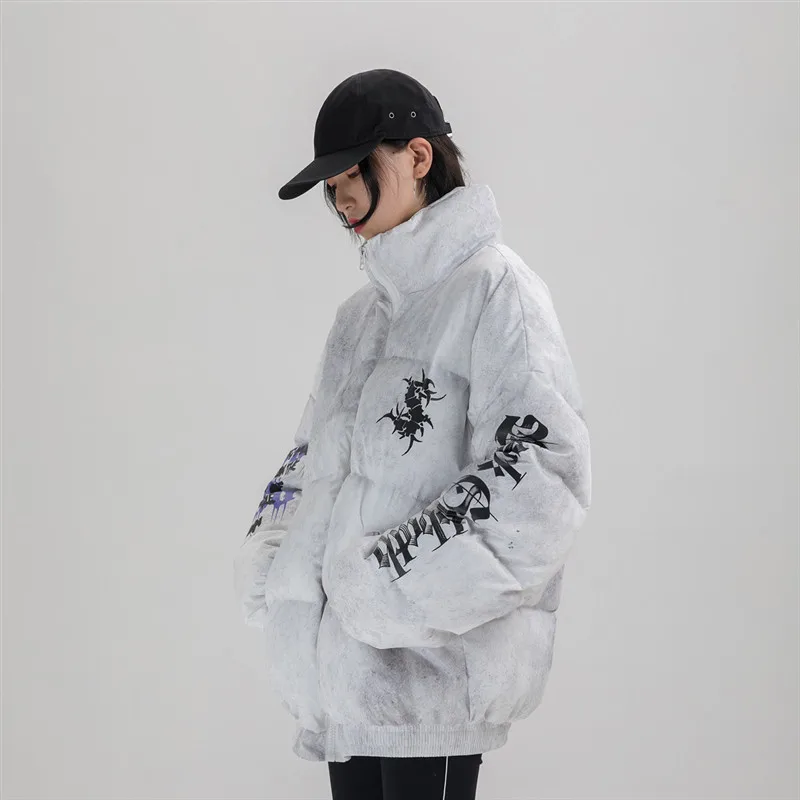 Зимняя Толстая теплая Мужская ветрозащитная куртка с буквенным принтом уличная