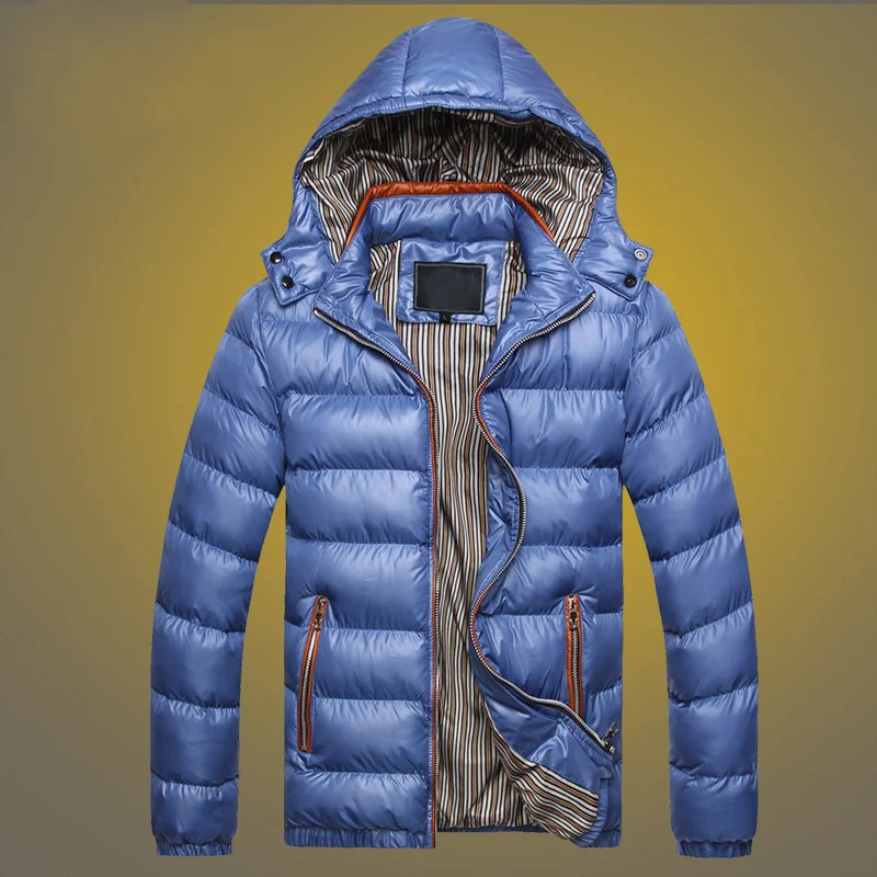 

Hooded Winter Men's Jacket Long Sleeve Zipper Pocket Warm Windproof Puffer Hoodie Coat Fashion Quilted Padded Jackets Tops Men