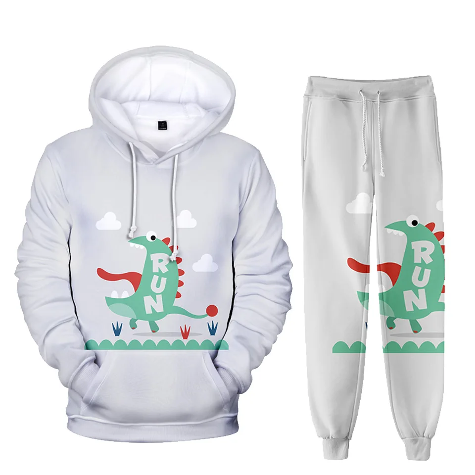 

2021 New 3D Print DINDSAUR Hip hop Harajuku Long-sleeved Hooded 2Pcs Women/Men Autumn Casual Tracksuit Hoodies Pants