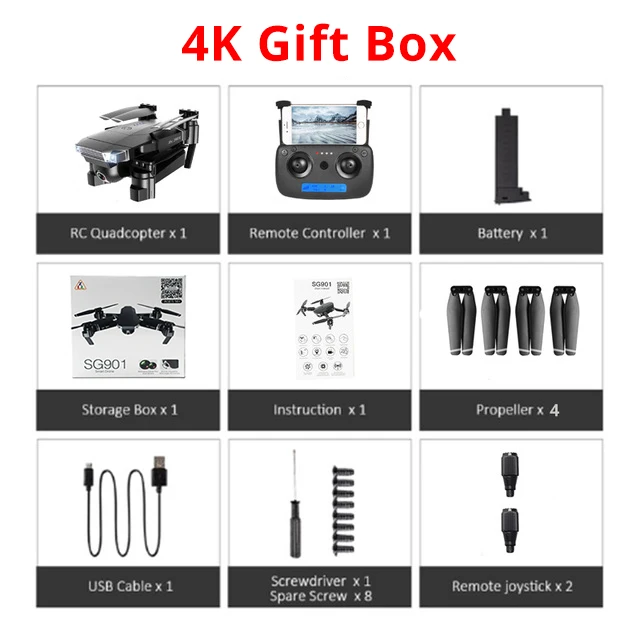 4K Gift Box SG901 Дрон 4K двойная HD камера wifi FPV оптический поток Квадрокоптер Профессиональный Следуйте за мной Вертолет Hover складной игрушечные дроны - Цвет: 4K Gift Box