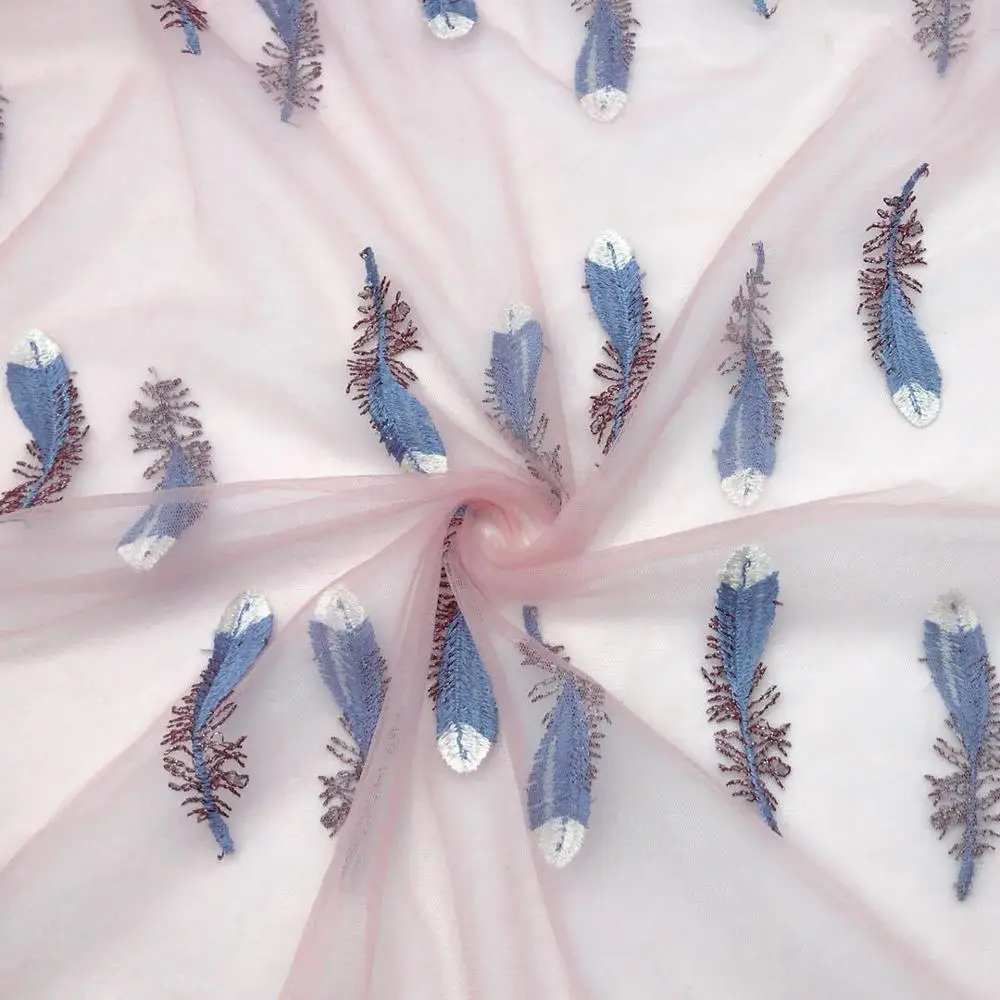 

1yard feather embroidered mesh tulle soft lace fabric girls clothes women dress material birthday wedding party sewing supplies