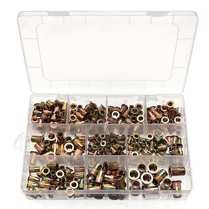 

300 Pieces Of Metric And Inch Galvanized Steel M3 M4 M5 M6 M8 Rivet Nuts SAE Rivet Nut Kit Hardware Tool Accessories