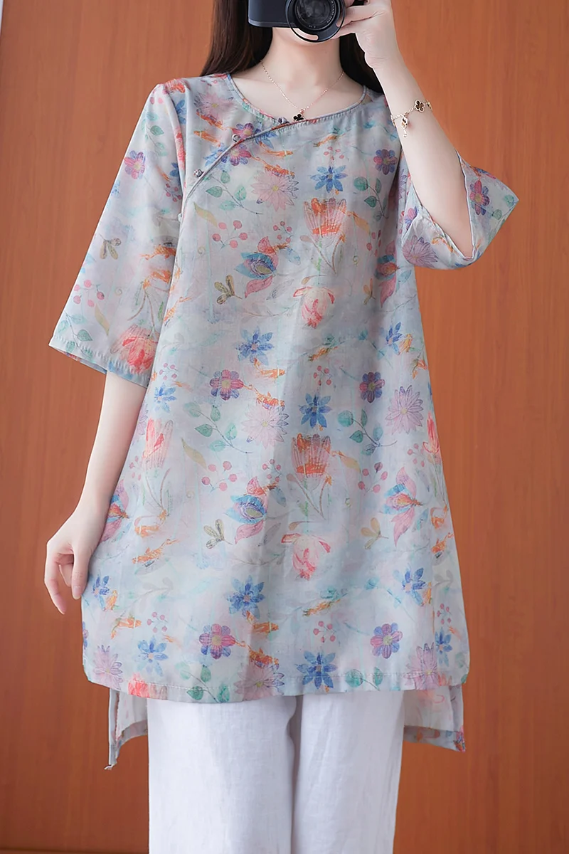 

COIGARSAM National Wind Women dress New Spring Casual Vintage V-Neck Dresses Blue Orange 1869