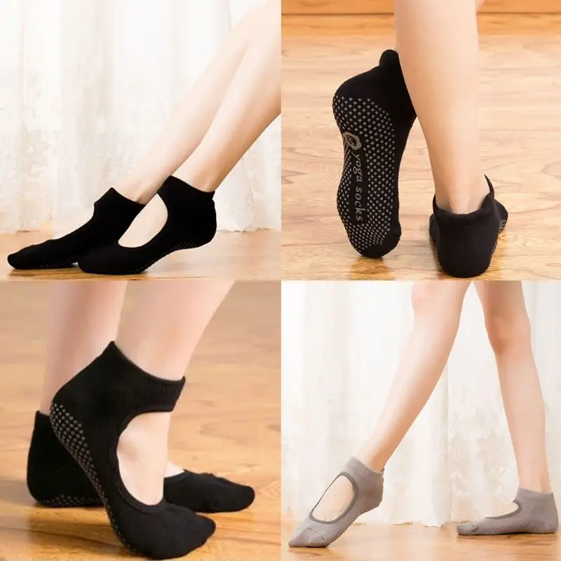 

Women Non-slip Yoga Socks Round Head Backless Breathable Pilates Dance Fitness Feet Cotton Sock Solid Color