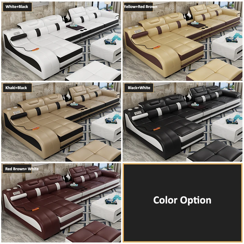 Modern sofa set living room chaise lounge reclining solid wood and leather | Мебель