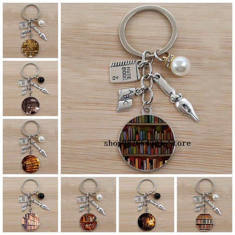 Красочная книжная полка для библиотеки брелок ключей в ретро-стиле подержанная