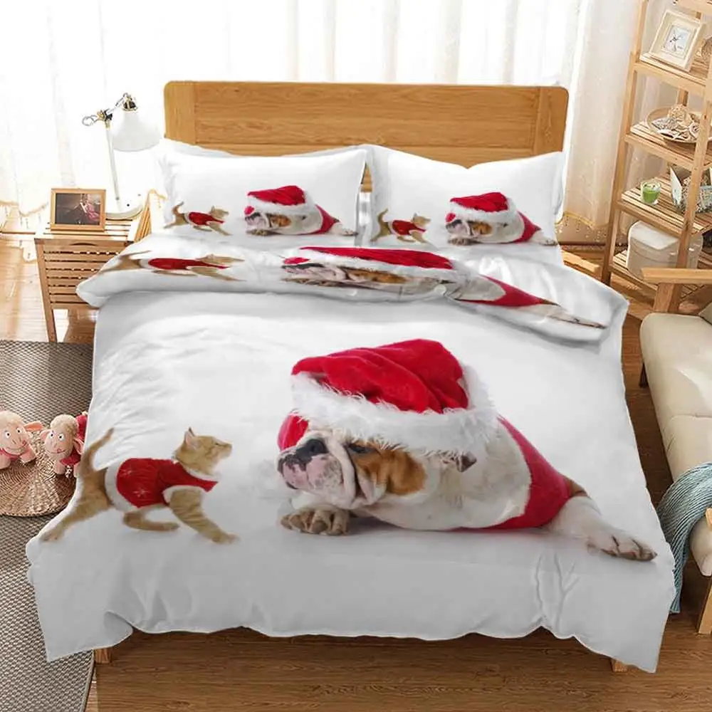 Рождество Кот и постельные принадлежности с собакой пододеяльник набор