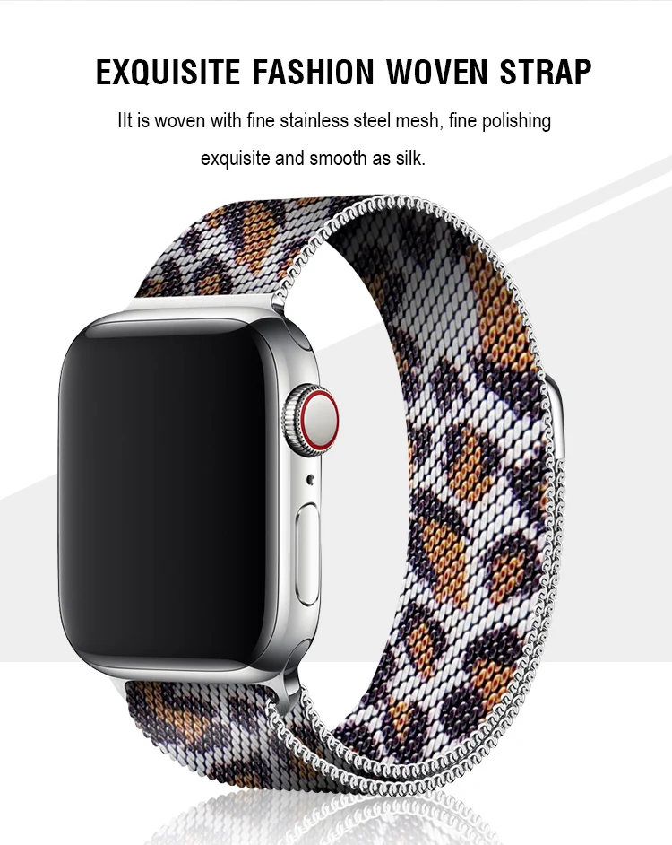 Серый леопардовый ремешок для часов 40 мм 44 мм для Apple Watch Series 4 магнитный ремешок из нержавеющей стали 38 мм металлический браслет 42 мм для Iwatch 2
