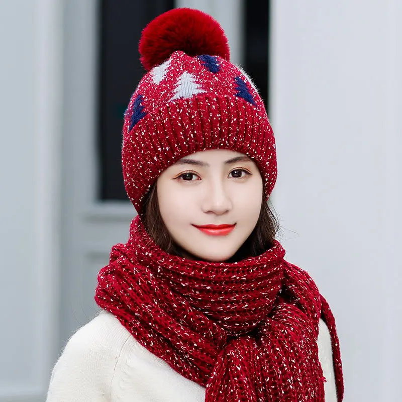 Женская трикотажная шапка бини с помпоном красная|Женские шарфы| |