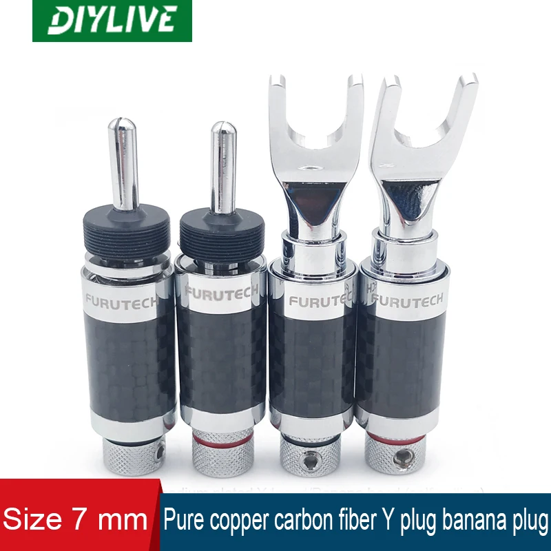 DIYLIVE 4 pieces Guhe Furutech pure copper carbon fiber plated guy Y plug banana plug speaker amplifier with locking plug